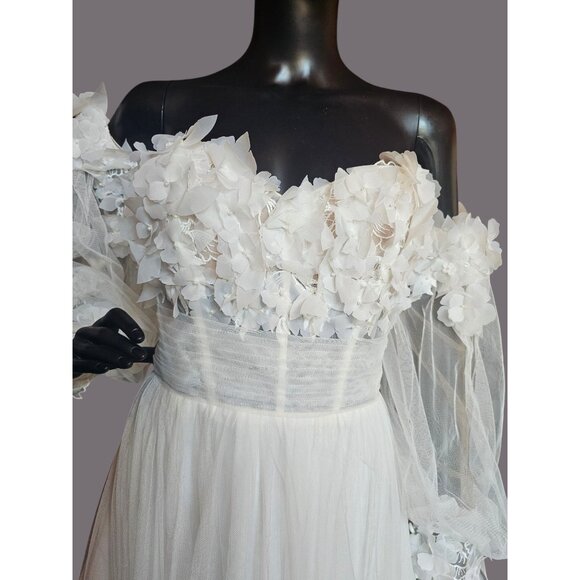 Ivory/Latte Floral Full Tulle Wedding Gown/Removeable Sleeves - Sincerity - Picture 9 of 16
